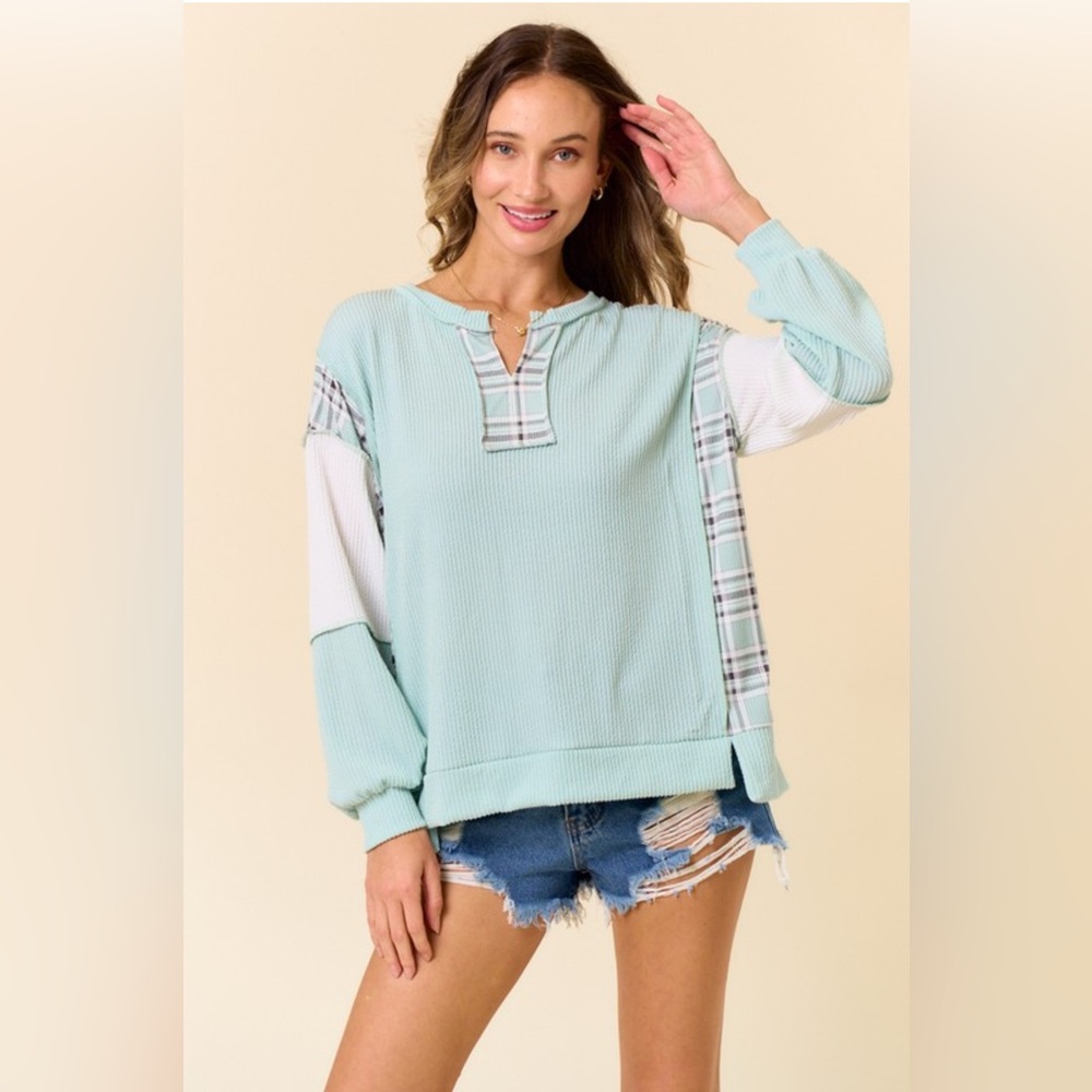 Lovely Melody Mint Its A Happy Day Plaid Top